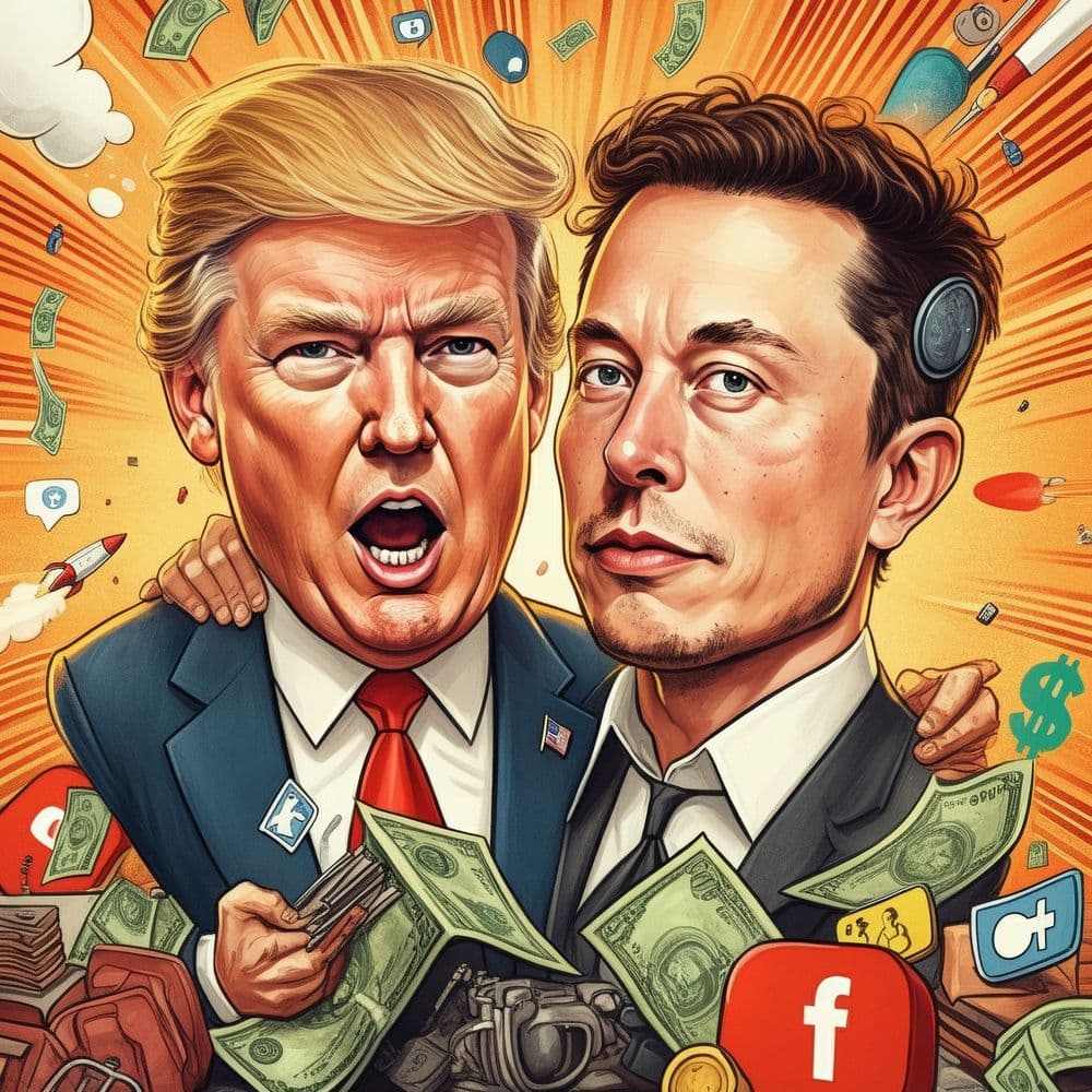 Illustration of Elon Musk and Donald Trump 