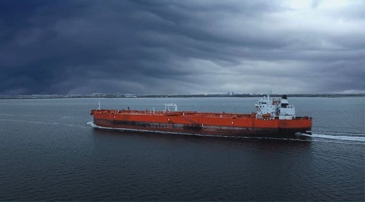 Old tanker sailing in the sea